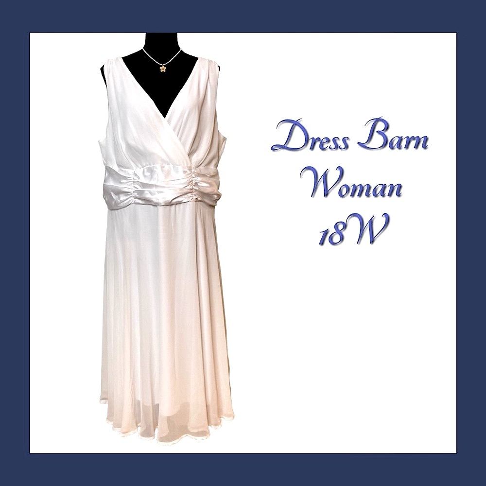 V-Neck Wrap Front Maxi Dress, Chiffon/Satin, 18W, White, PLUS